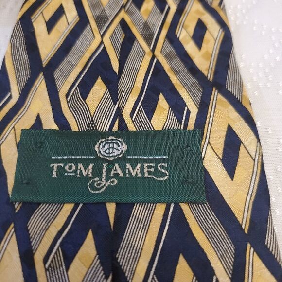 Tom James Yellow  & Navy Printed Tie - Picture 6 of 6
